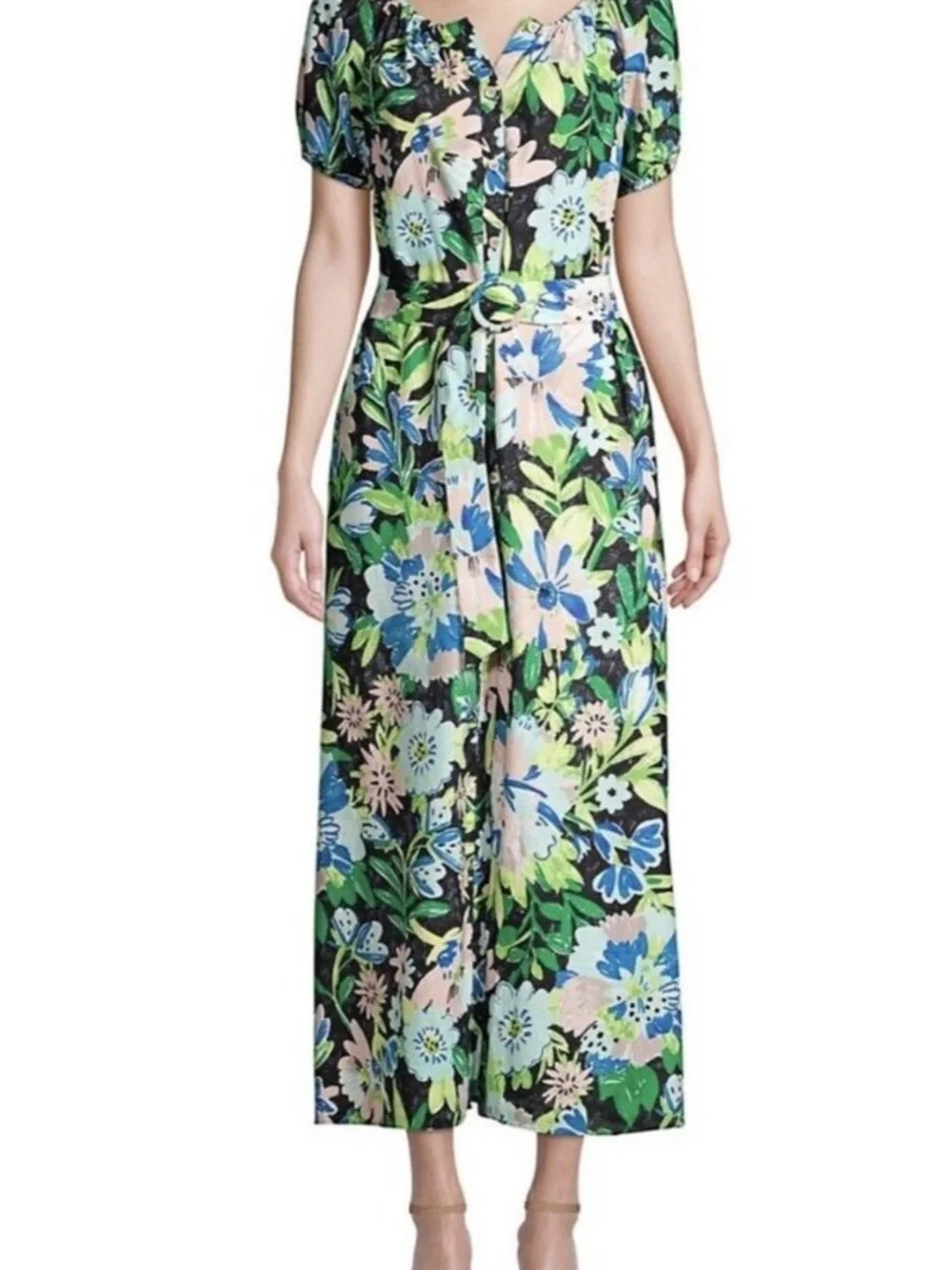 kate spade Black Floral Maxi Dress with Blue & Green Blooms - Picture 2 of 10